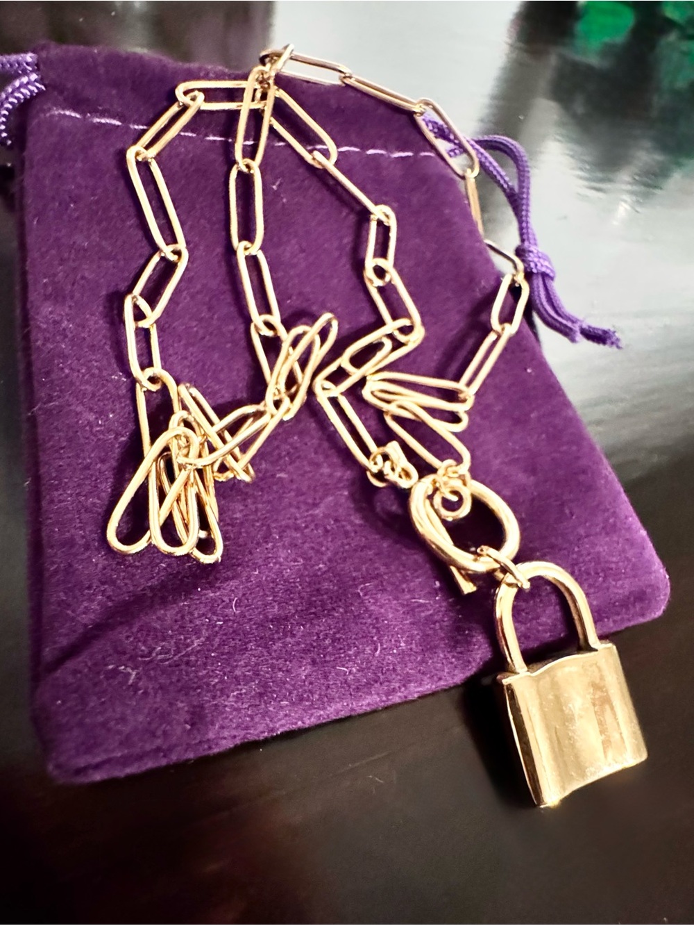 New ADORNIA 14K Gold Over Stainless Steel Paperclip Padlock Necklace 18" - Picture 3 of 5